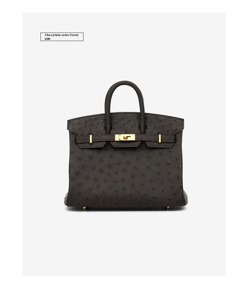 South African Ostrich Leather Platinum Handbag 2025 Trendy Lady Tote