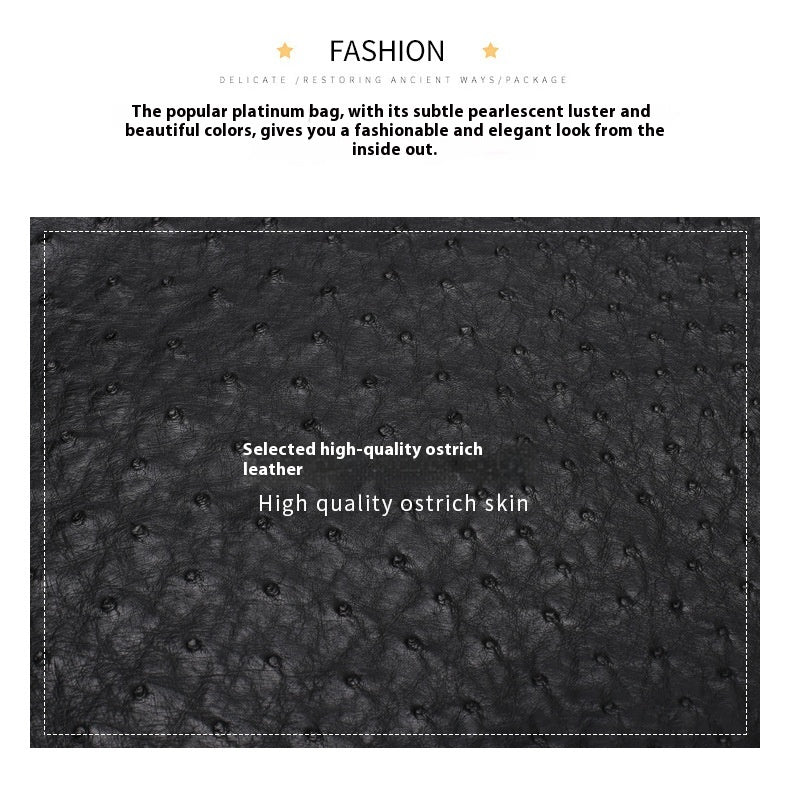 2025 New A Grade Ostrich Leather Platinum Handbag Stitched Wax Thread Women Bag
