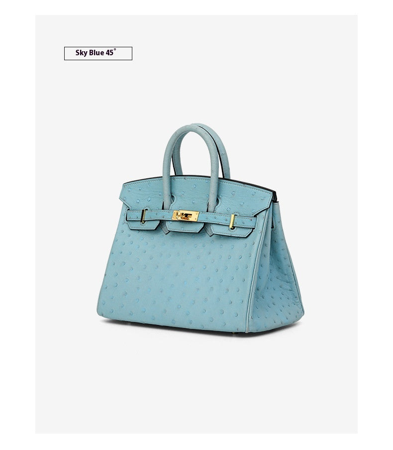 South African Ostrich Leather Platinum Handbag 2025 Trendy Lady Tote