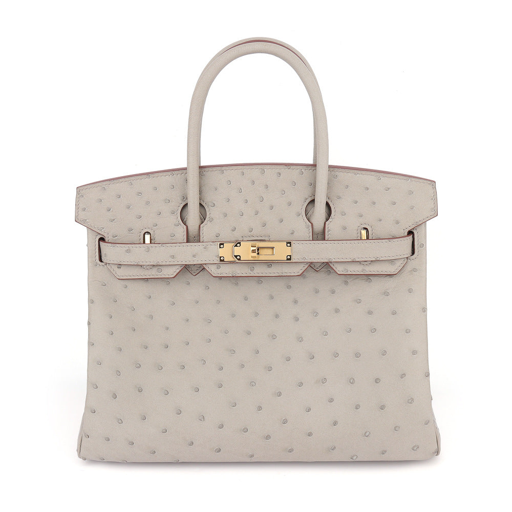 2025 New A Grade Ostrich Leather Platinum Handbag Stitched Wax Thread Women Bag