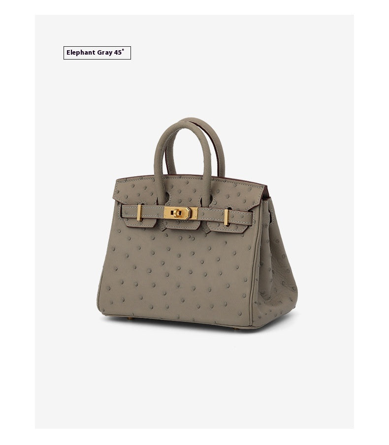 2025 Trendy Studded South African Ostrich Leather Platinum Handbag