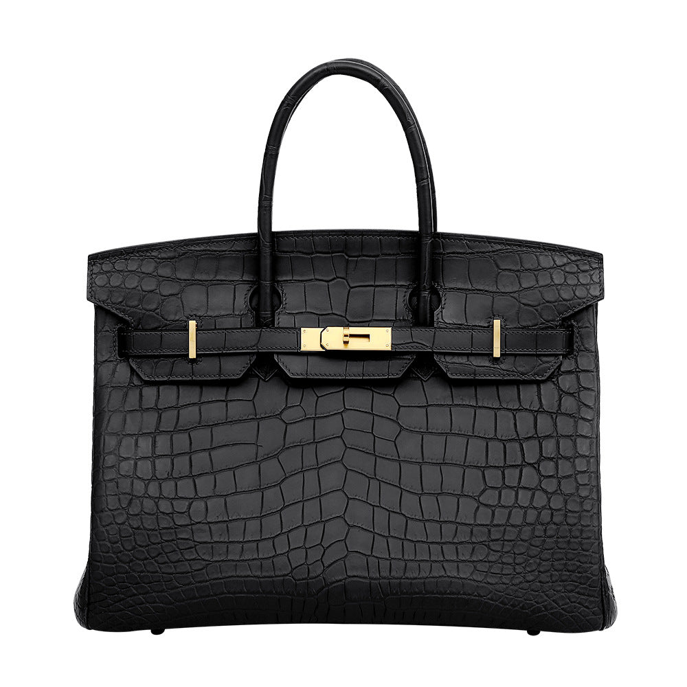 2025 New 35cm Matte Crocodile Grain Leather Handbag Classic LargePlatinumBag Tote Crossbody