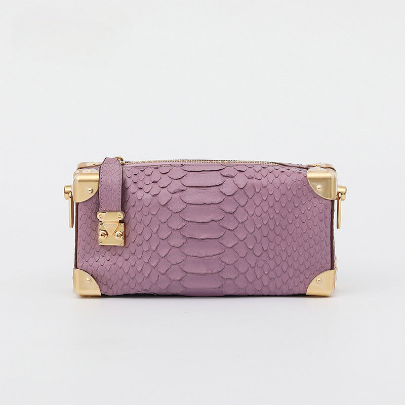 2025New Python Skin Women's Bag Genuine Leather Soft Box Bag High-end Feel Single Shoulder Crossbody Bag Women's Underarm Small Square Bag