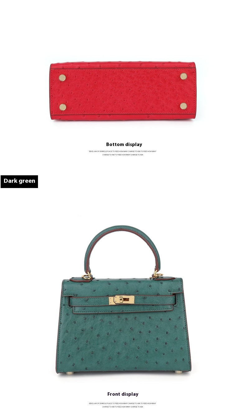 Ostrich Leather Kelly Bag 2025 New Summer Style Hand Stitched Wax Thread Small Purse Casual