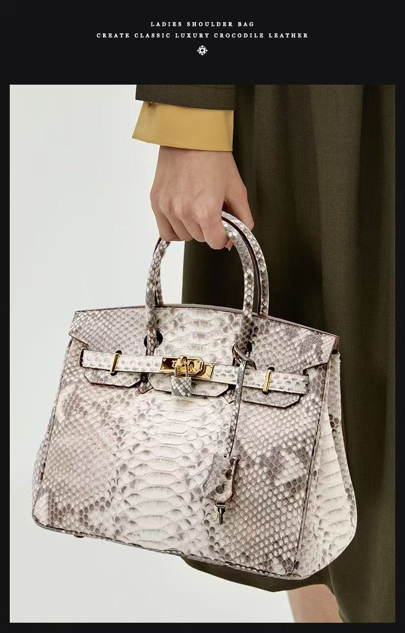 2025 Luxury Python Leather Birkin 30 Tote – Genuine Leather Designer Handbag for Women, Fashionable Casual Chic Top Handle Bag