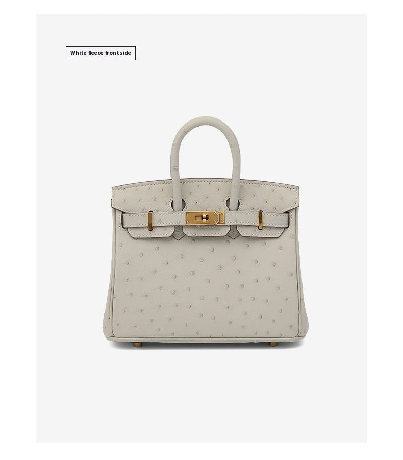 2025 Trendy Studded South African Ostrich Leather Platinum Handbag