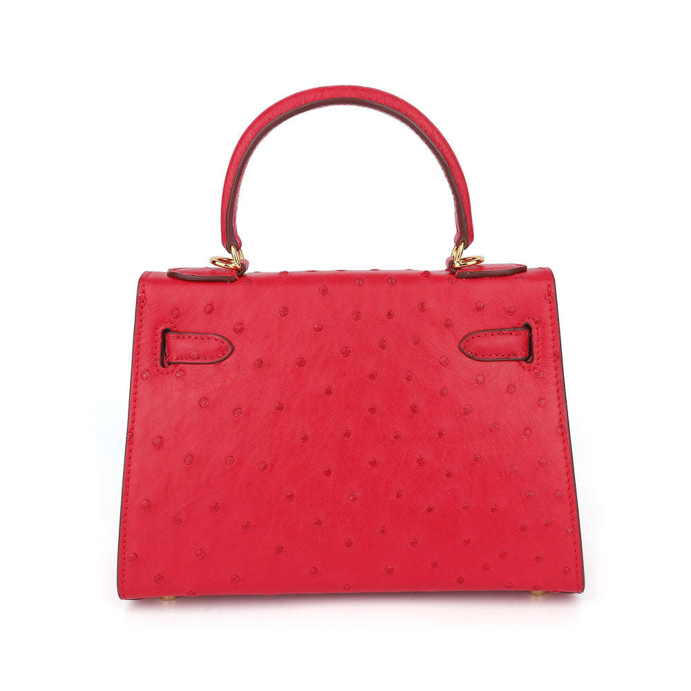 Ostrich Leather Kelly Bag 2025 New Summer Style Hand Stitched Wax Thread Small Purse Casual