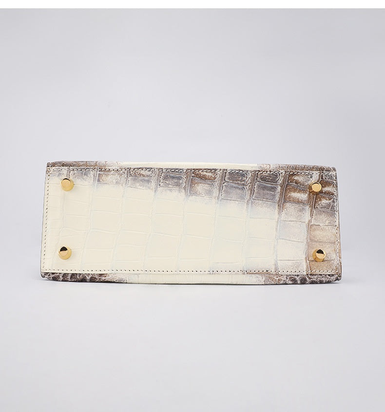 Trendy Crocodile Skin Kelly II Himalayan White Shoulder Bag