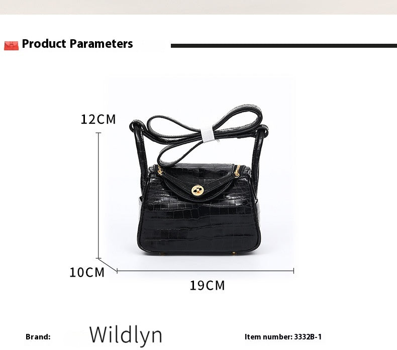 Fashion 2025 Crocodile Texture Lady Small Purse Genuine Leather Single Strap Bag