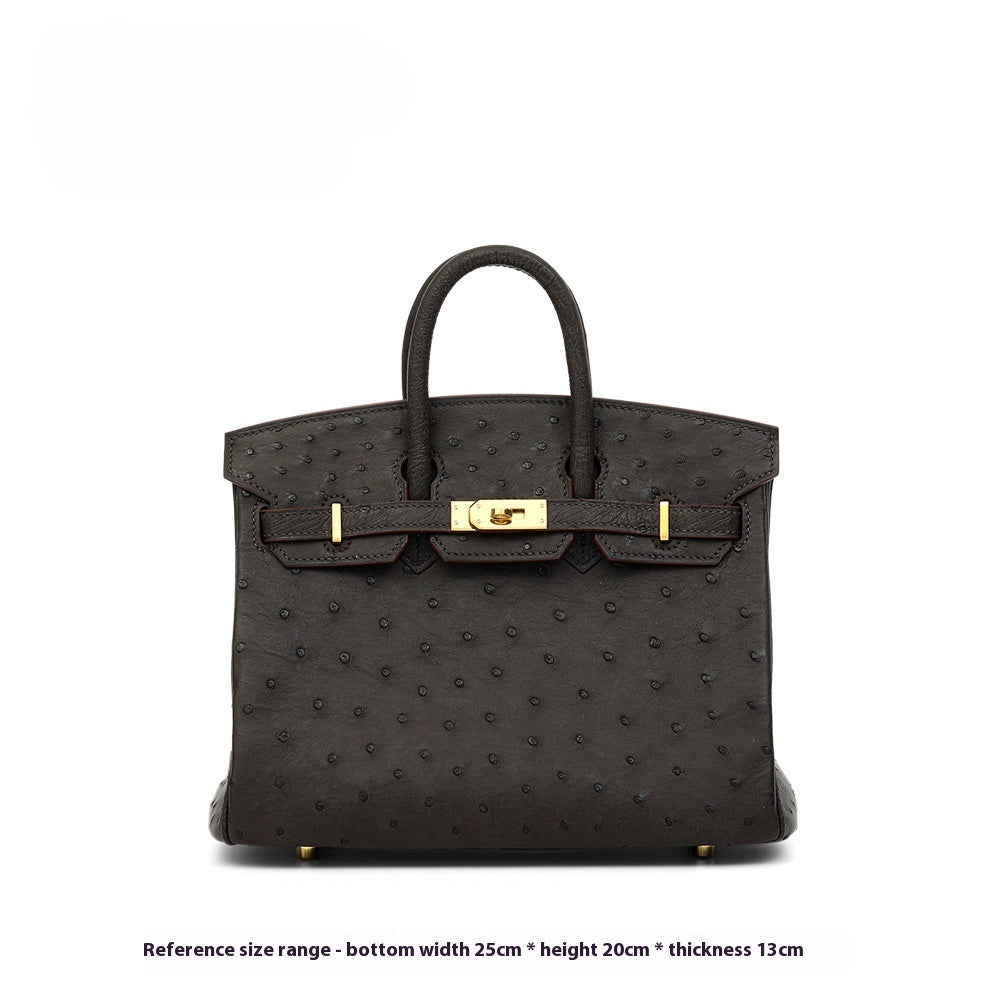 South African Ostrich Leather Platinum Handbag 2025 Trendy Lady Tote
