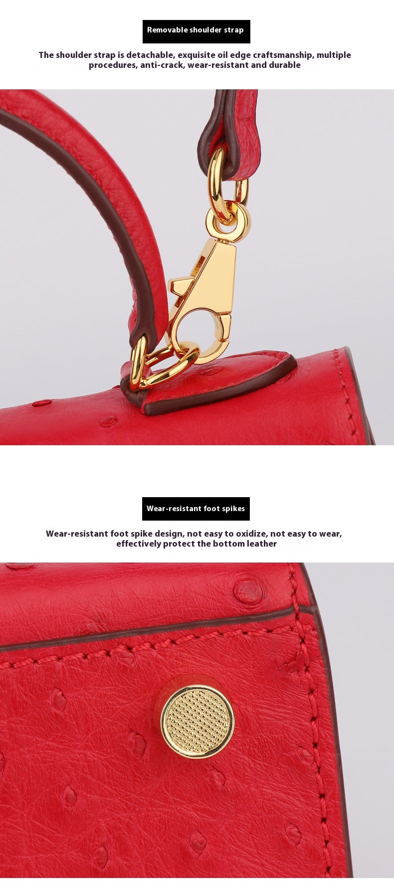 Ostrich Leather Kelly Bag 2025 New Summer Style Hand Stitched Wax Thread Small Purse Casual