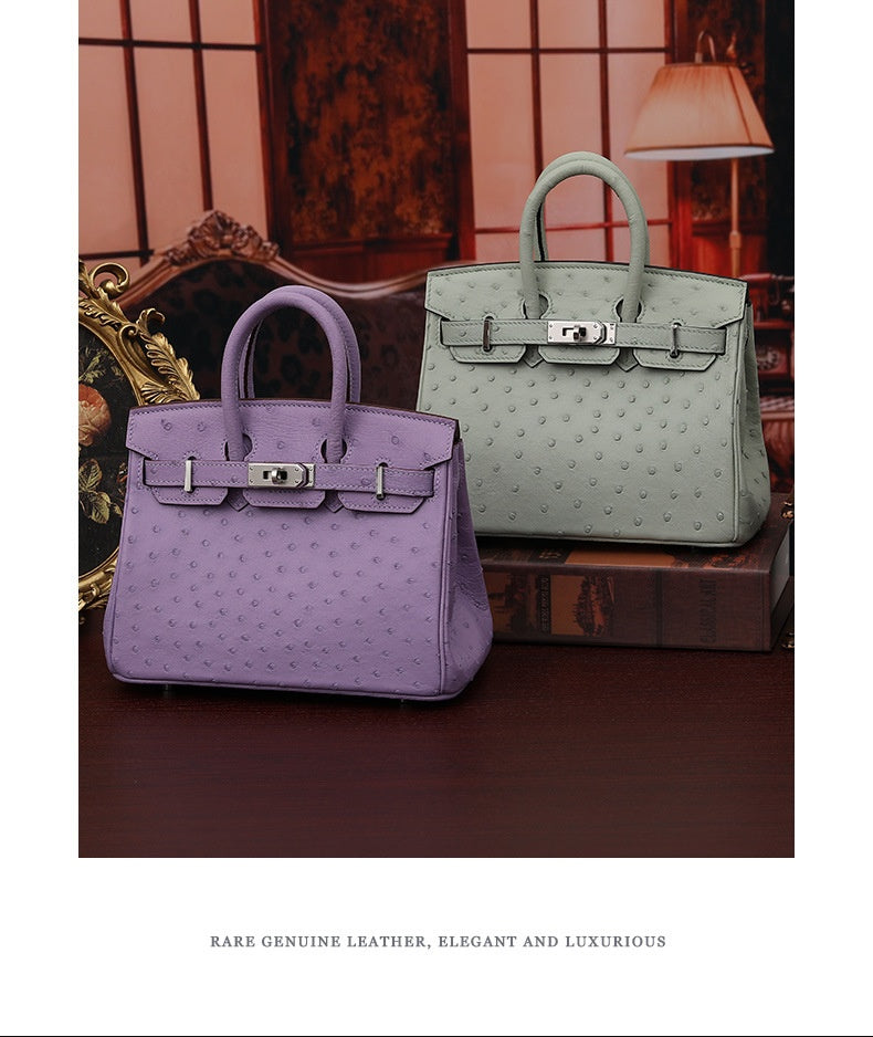 2025 Trendy Studded South African Ostrich Leather Platinum Handbag