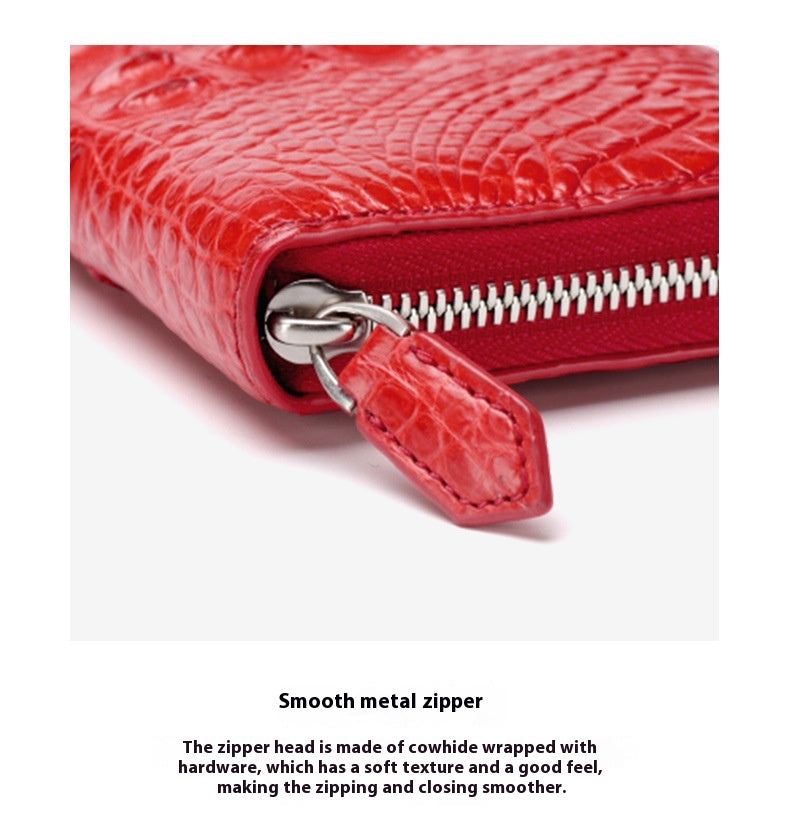 Genuine Crocodile Skull Leather Long Zipper Wallet for Women Business Leisure Handbag