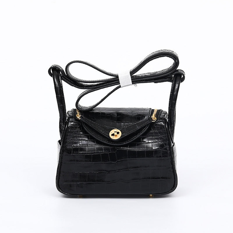 Fashion 2025 Crocodile Texture Lady Small Purse Genuine Leather Single Strap Bag