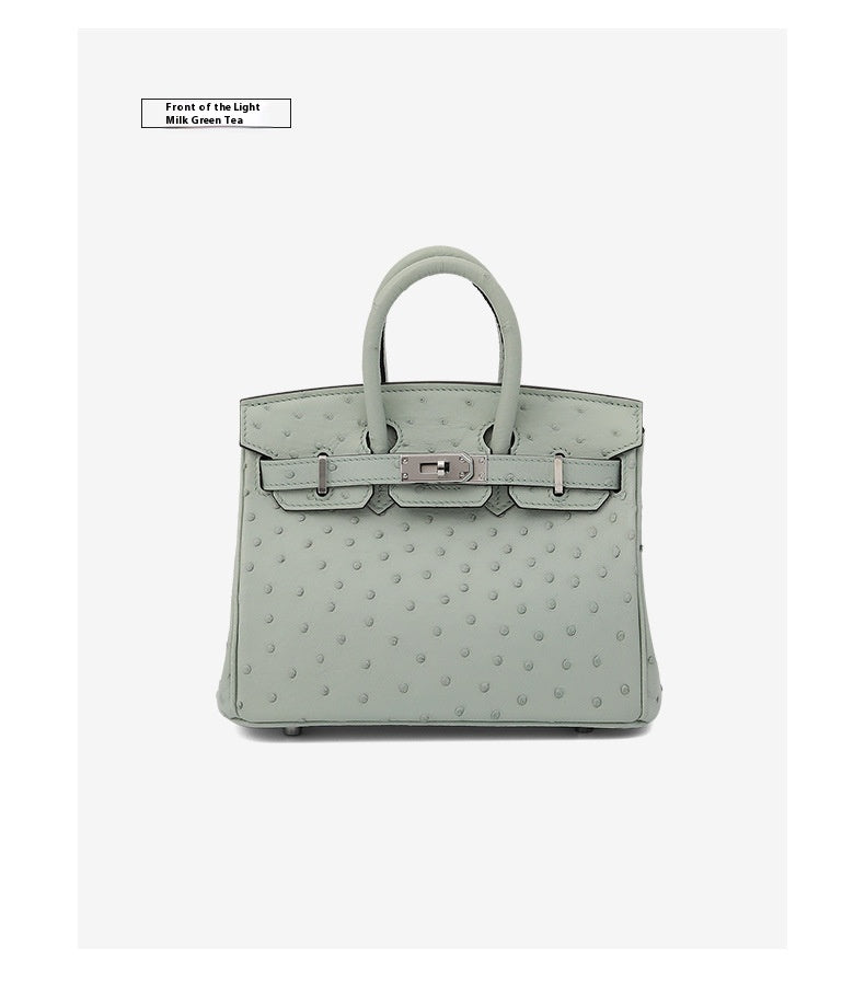 2025 Trendy Studded South African Ostrich Leather Platinum Handbag