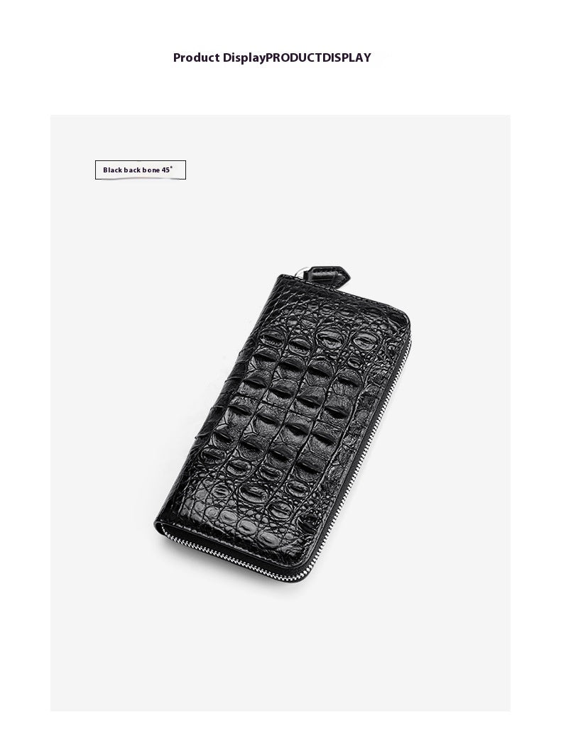 Crocodile Back Bone Large Mens Clutch Wallet Zippered Bag
