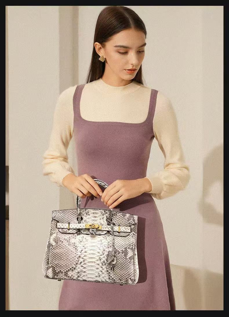 2025 Luxury Python Leather Birkin 30 Tote – Genuine Leather Designer Handbag for Women, Fashionable Casual Chic Top Handle Bag