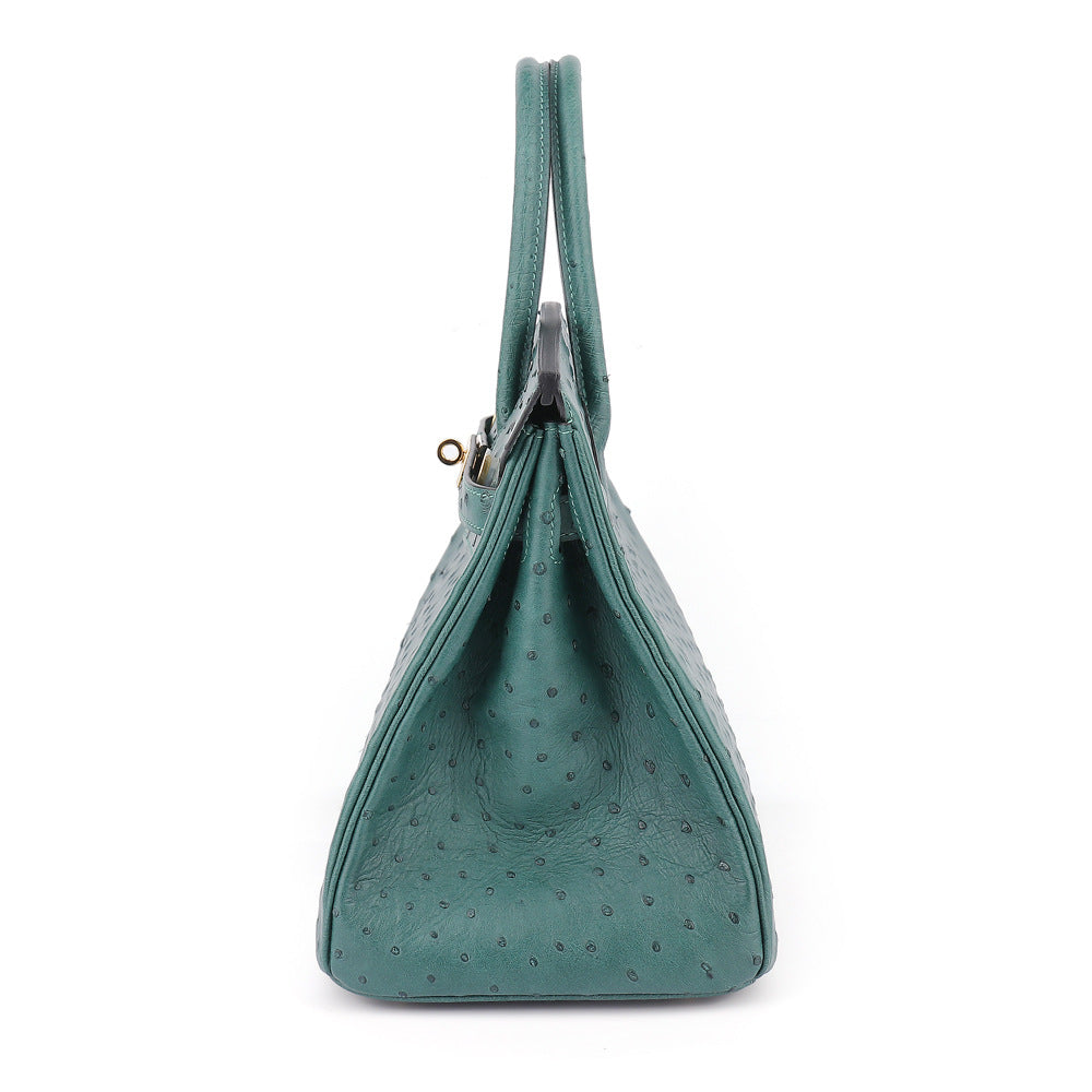 2025 New A Grade Ostrich Leather Platinum Handbag Stitched Wax Thread Women Bag