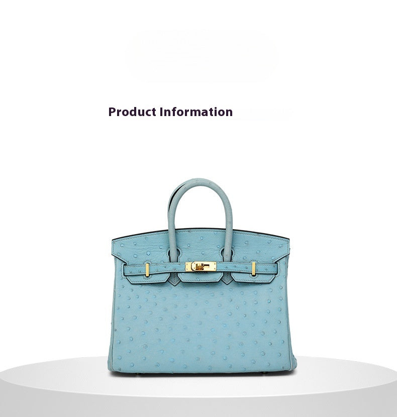 South African Ostrich Leather Platinum Handbag 2025 Trendy Lady Tote