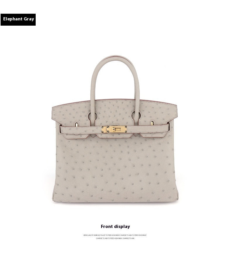 2025 New A Grade Ostrich Leather Platinum Handbag Stitched Wax Thread Women Bag