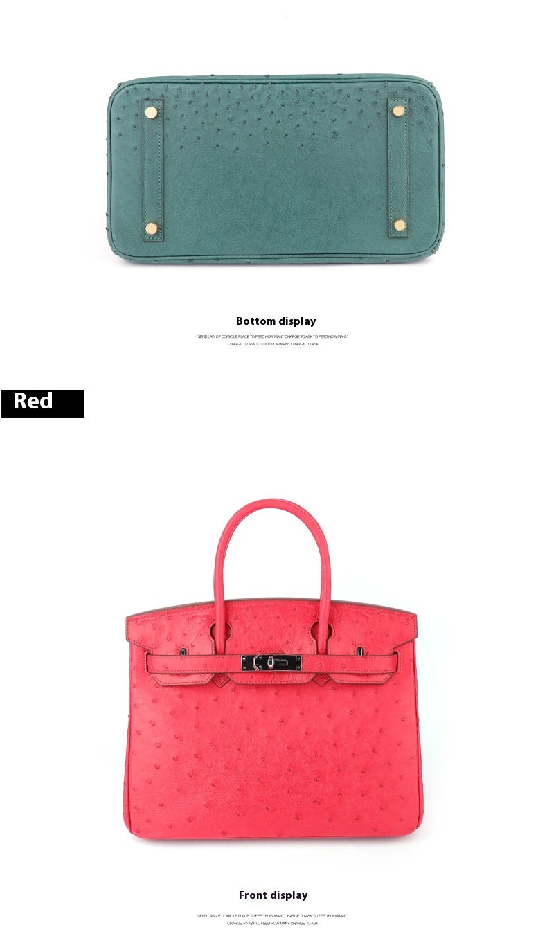 2025 New A Grade Ostrich Leather Platinum Handbag Stitched Wax Thread Women Bag