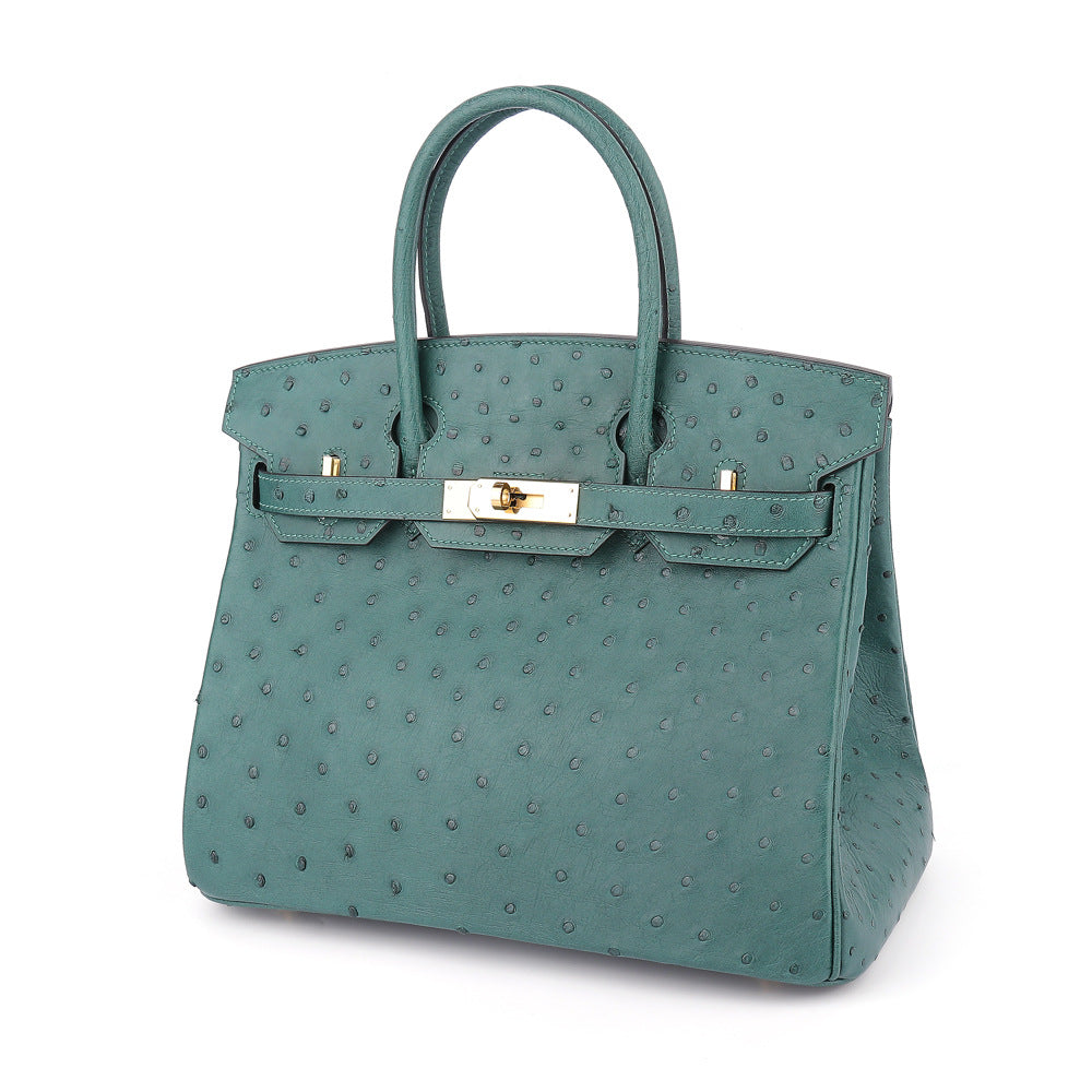 2025 New A Grade Ostrich Leather Platinum Handbag Stitched Wax Thread Women Bag