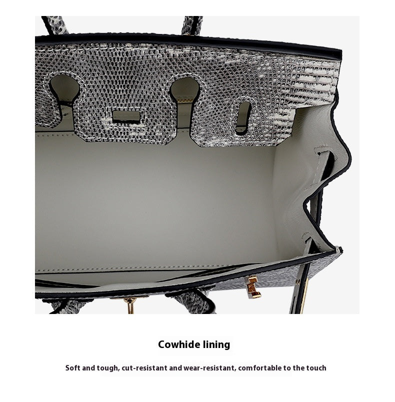 2025 Handmade Lizard Skin Women's Leather Tote Bag Platinum Classic Bag Large Capacity Shoulder Bag Crossbody Bag