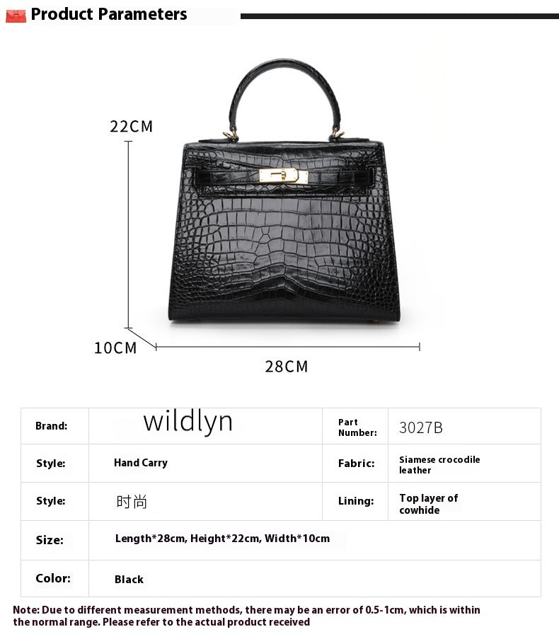 2025 New Thai Siamese Crocodile Skin Handbag Chic Womens Kelly Bag