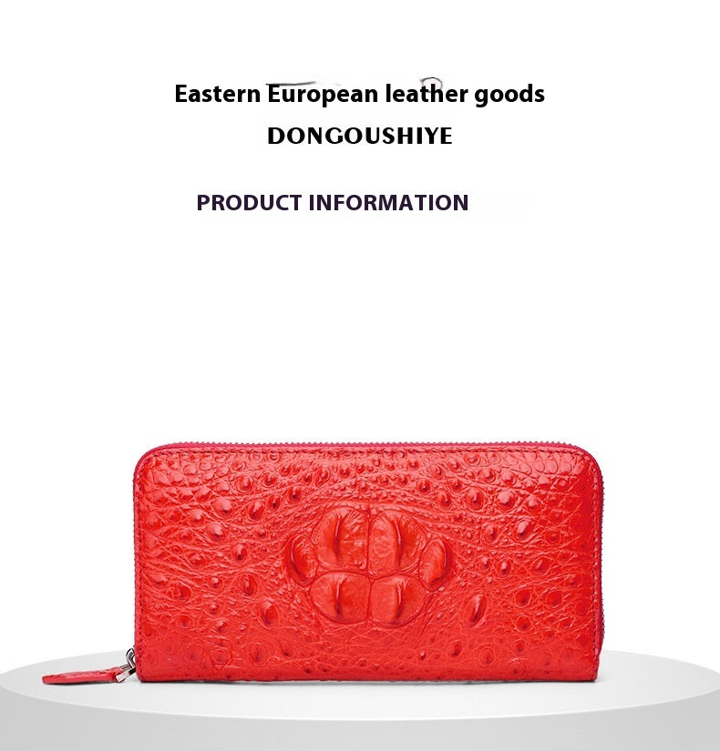 Genuine Crocodile Skull Leather Long Zipper Wallet for Women Business Leisure Handbag