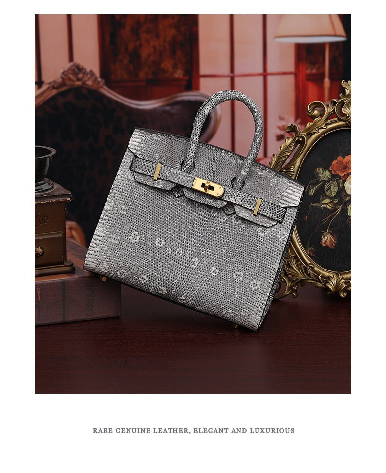 2025 Handmade Lizard Skin Women's Leather Tote Bag Platinum Classic Bag Large Capacity Shoulder Bag Crossbody Bag