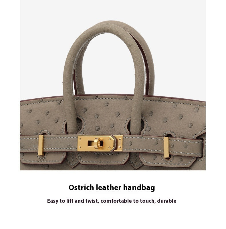 2025 Trendy Studded South African Ostrich Leather Platinum Handbag