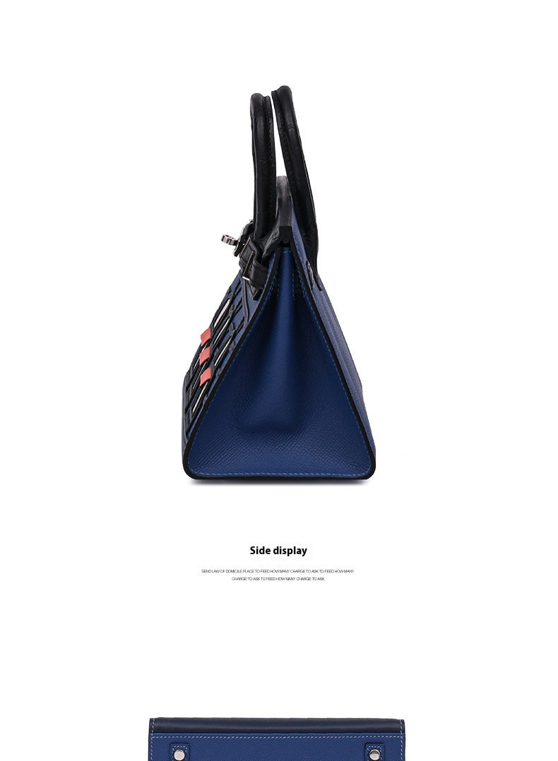 2025 New Color Block House Shape Kelly Bag Crocodile Leather Shoulder Crossbody