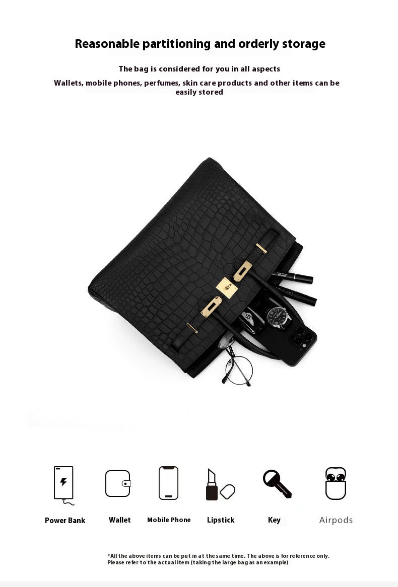 2025 New 35cm Matte Crocodile Grain Leather Handbag Classic LargePlatinumBag Tote Crossbody