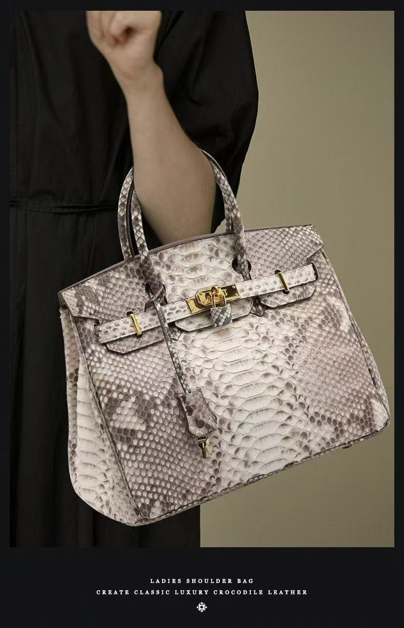 2025 Luxury Python Leather Birkin 30 Tote – Genuine Leather Designer Handbag for Women, Fashionable Casual Chic Top Handle Bag