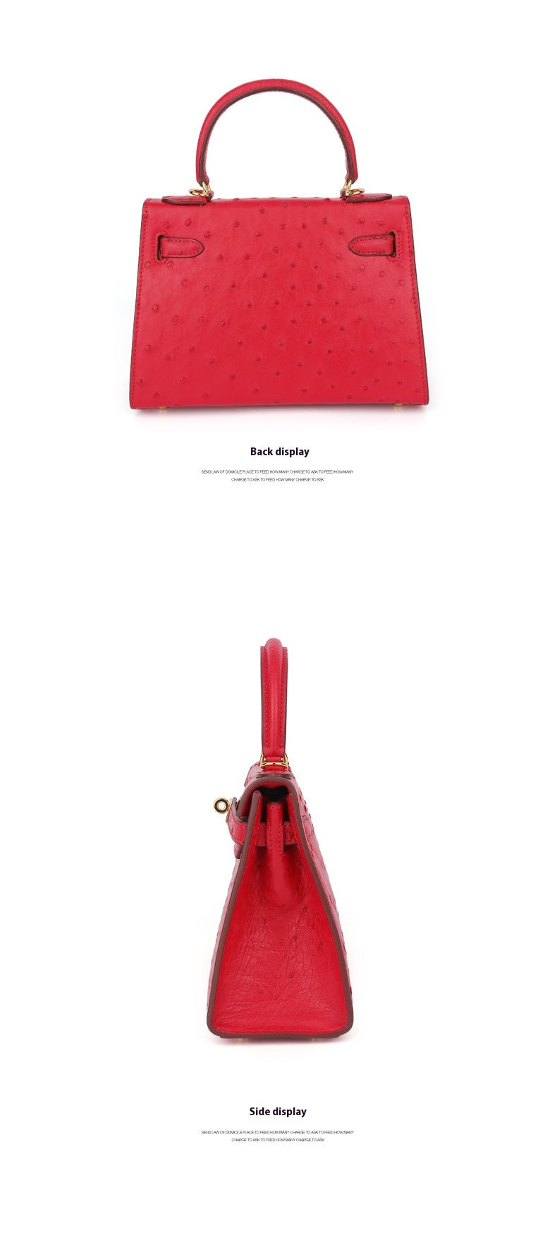 Ostrich Leather Kelly Bag 2025 New Summer Style Hand Stitched Wax Thread Small Purse Casual