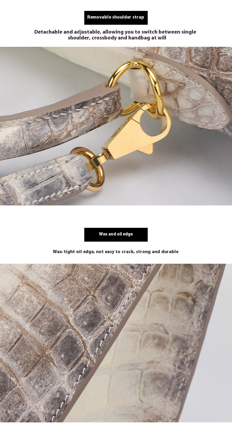 Trendy Crocodile Skin Kelly II Himalayan White Shoulder Bag
