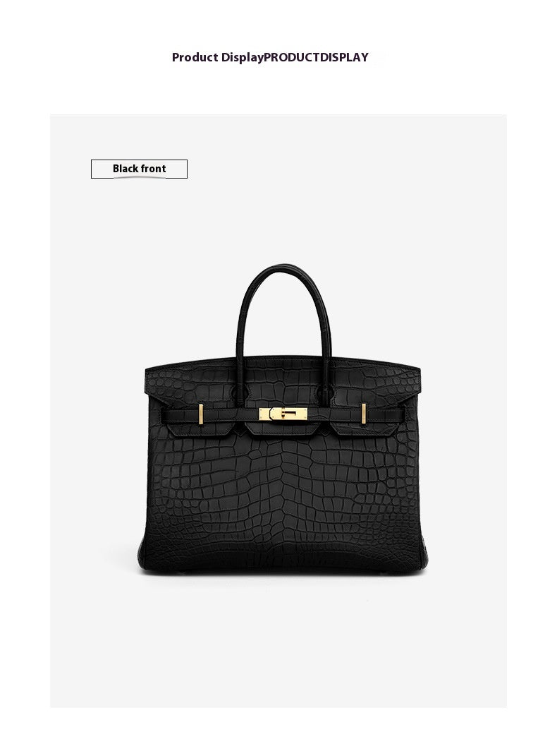2025 New 35cm Matte Crocodile Grain Leather Handbag Classic LargePlatinumBag Tote Crossbody