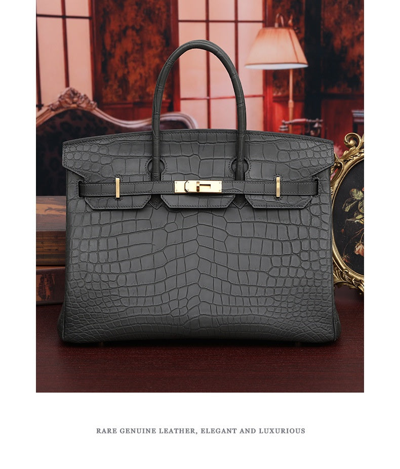 2025 New 35cm Matte Crocodile Grain Leather Handbag Classic LargePlatinumBag Tote Crossbody