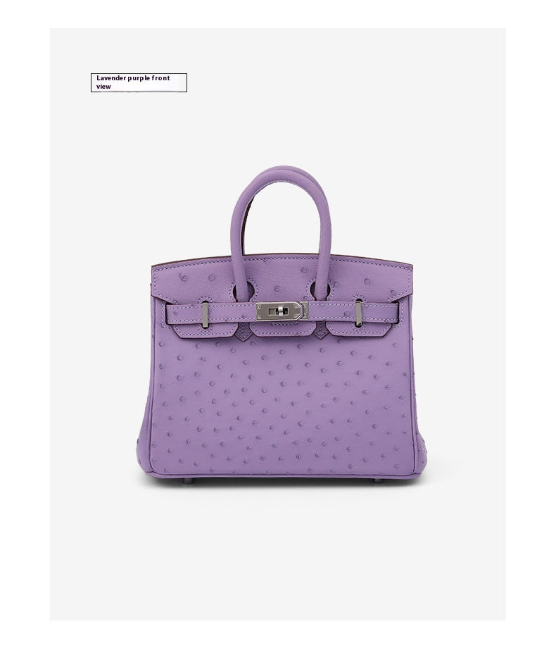 2025 Trendy Studded South African Ostrich Leather Platinum Handbag