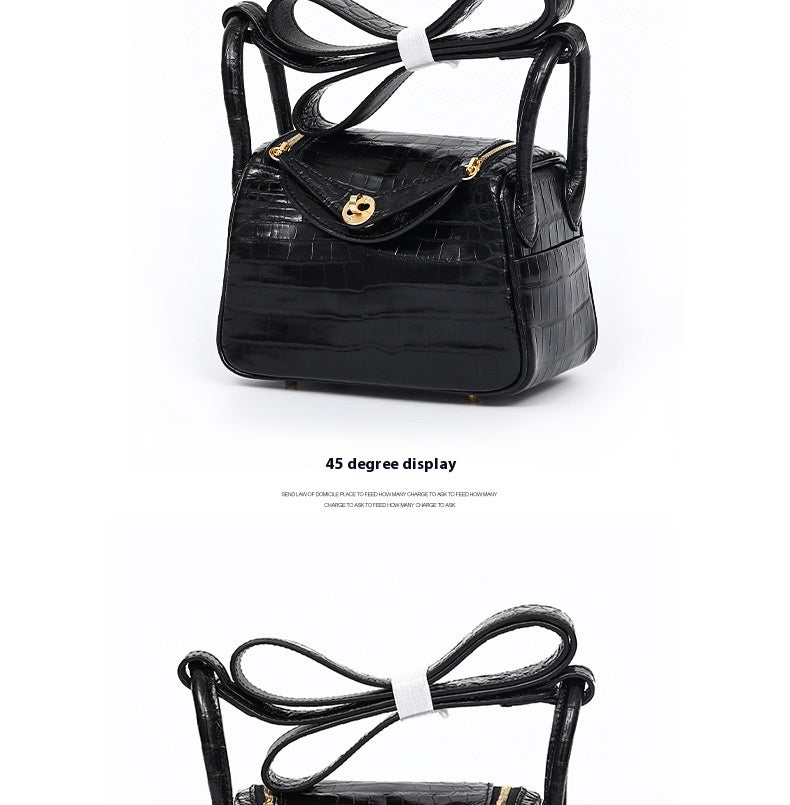 Fashion 2025 Crocodile Texture Lady Small Purse Genuine Leather Single Strap Bag