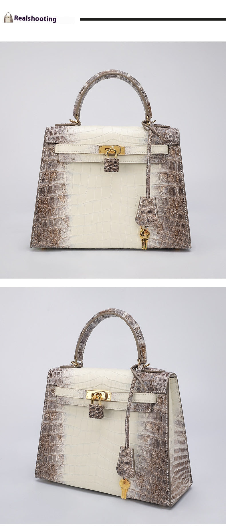 Trendy Crocodile Skin Kelly II Himalayan White Shoulder Bag