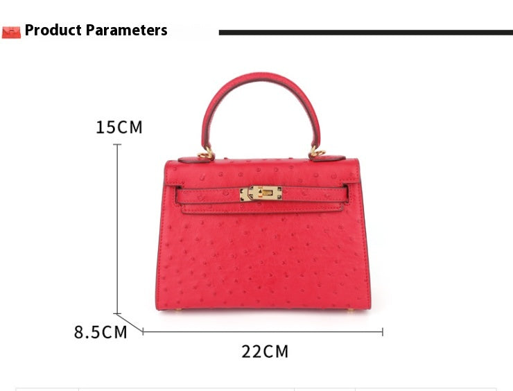 Ostrich Leather Kelly Bag 2025 New Summer Style Hand Stitched Wax Thread Small Purse Casual