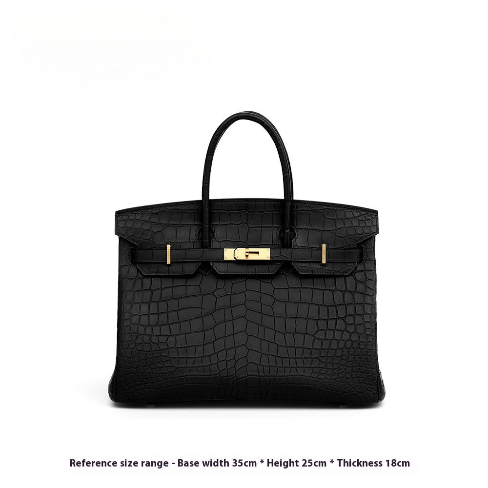 2025 New 35cm Matte Crocodile Grain Leather Handbag Classic LargePlatinumBag Tote Crossbody