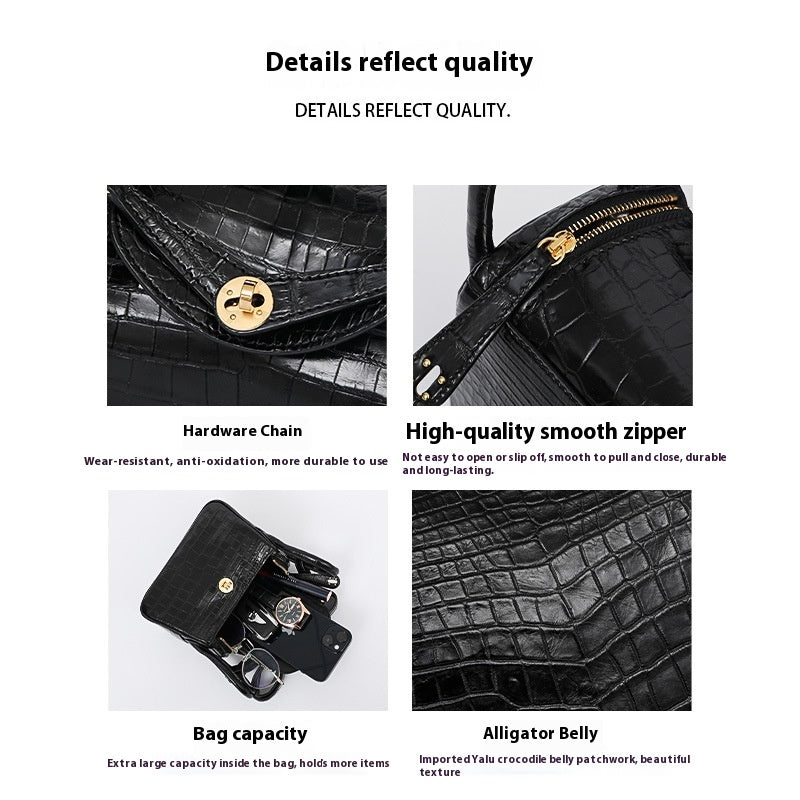 Fashion 2025 Crocodile Texture Lady Small Purse Genuine Leather Single Strap Bag