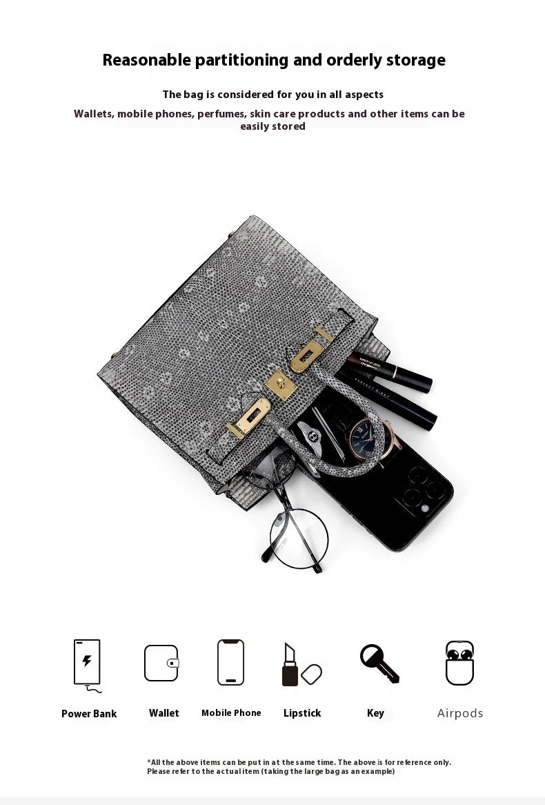 2025 Handmade Lizard Skin Women's Leather Tote Bag Platinum Classic Bag Large Capacity Shoulder Bag Crossbody Bag