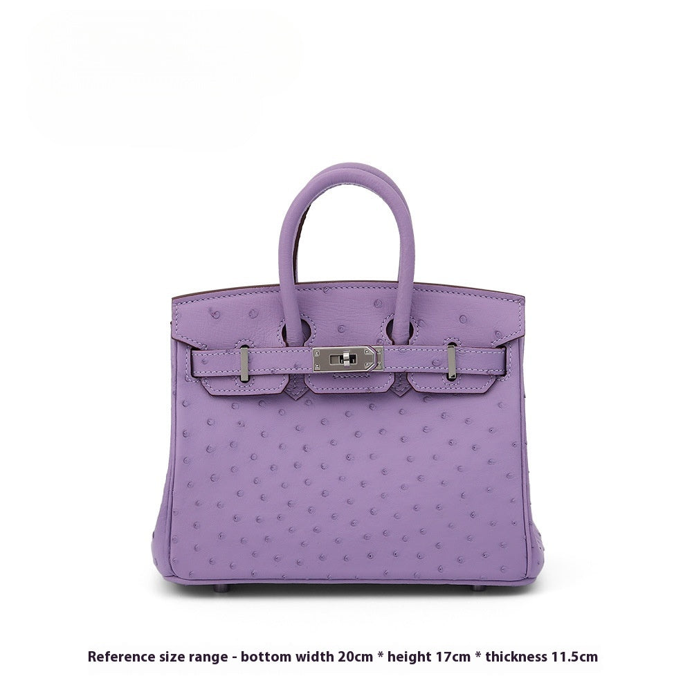 2025 Trendy Studded South African Ostrich Leather Platinum Handbag