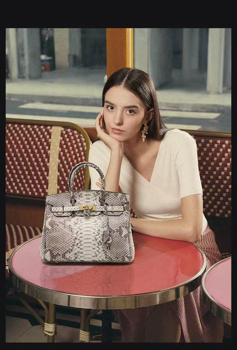 2025 Luxury Python Leather Birkin 30 Tote – Genuine Leather Designer Handbag for Women, Fashionable Casual Chic Top Handle Bag