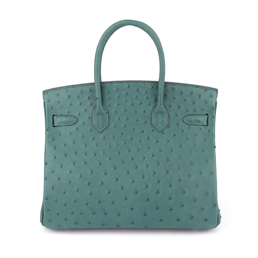 2025 New A Grade Ostrich Leather Platinum Handbag Stitched Wax Thread Women Bag
