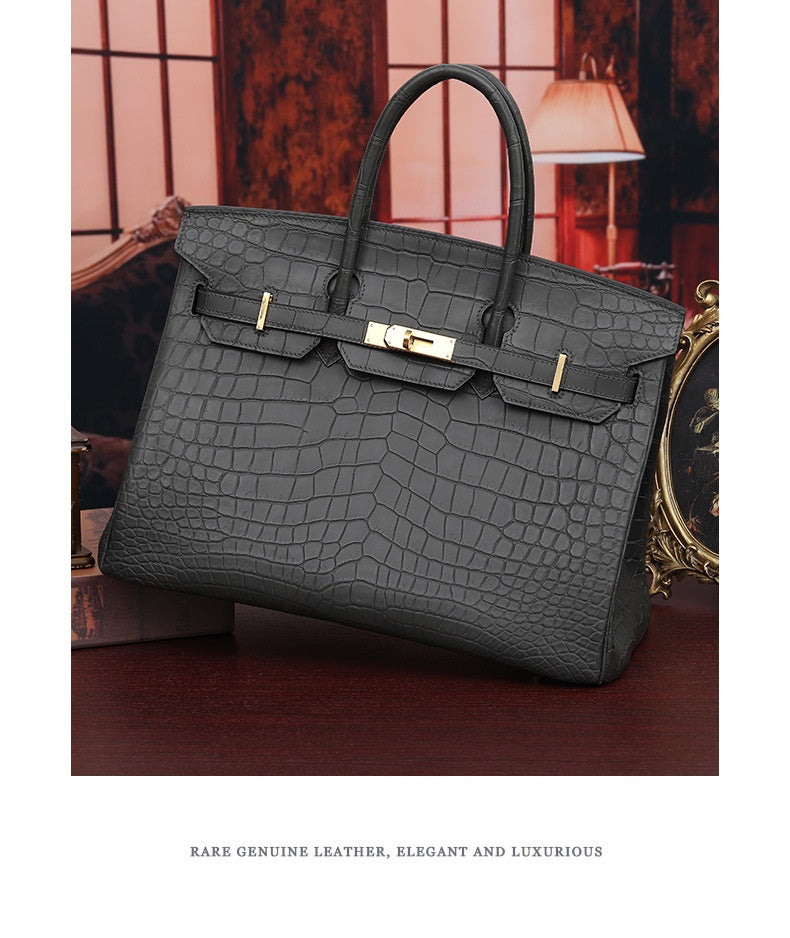 2025 New 35cm Matte Crocodile Grain Leather Handbag Classic LargePlatinumBag Tote Crossbody