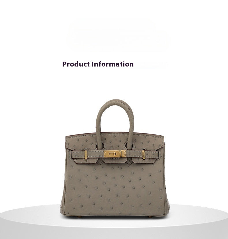 2025 Trendy Studded South African Ostrich Leather Platinum Handbag